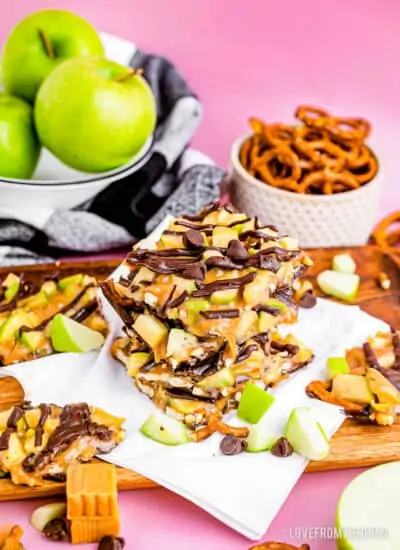 A stack of caramel apple chocolate bark.