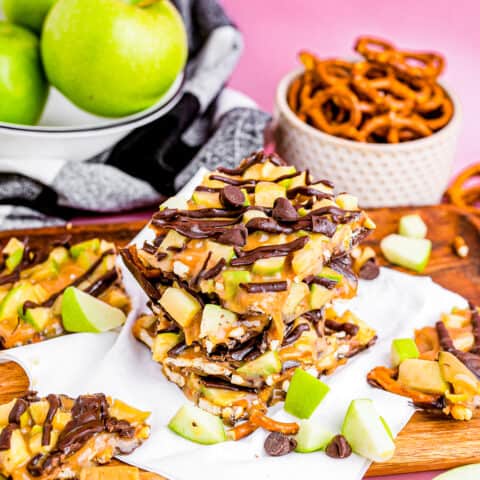 A stack of caramel apple chocolate bark.