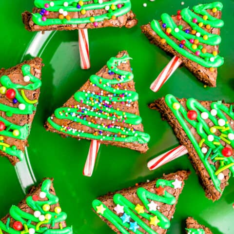 A plate of Christmas Tree Brownies