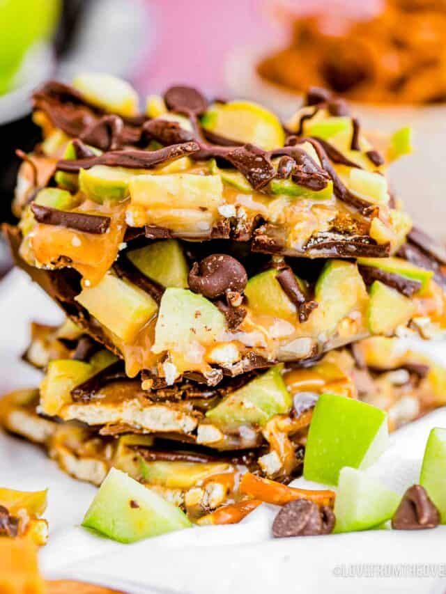 stack of caramel apple chocolate bark