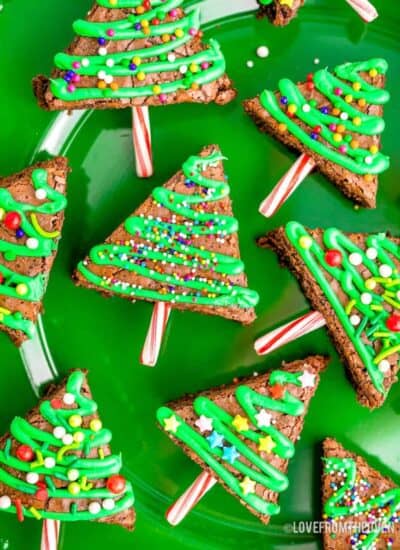 A plate of Christmas Tree Brownies