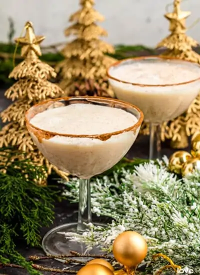 Two glasses of eggnog martinis