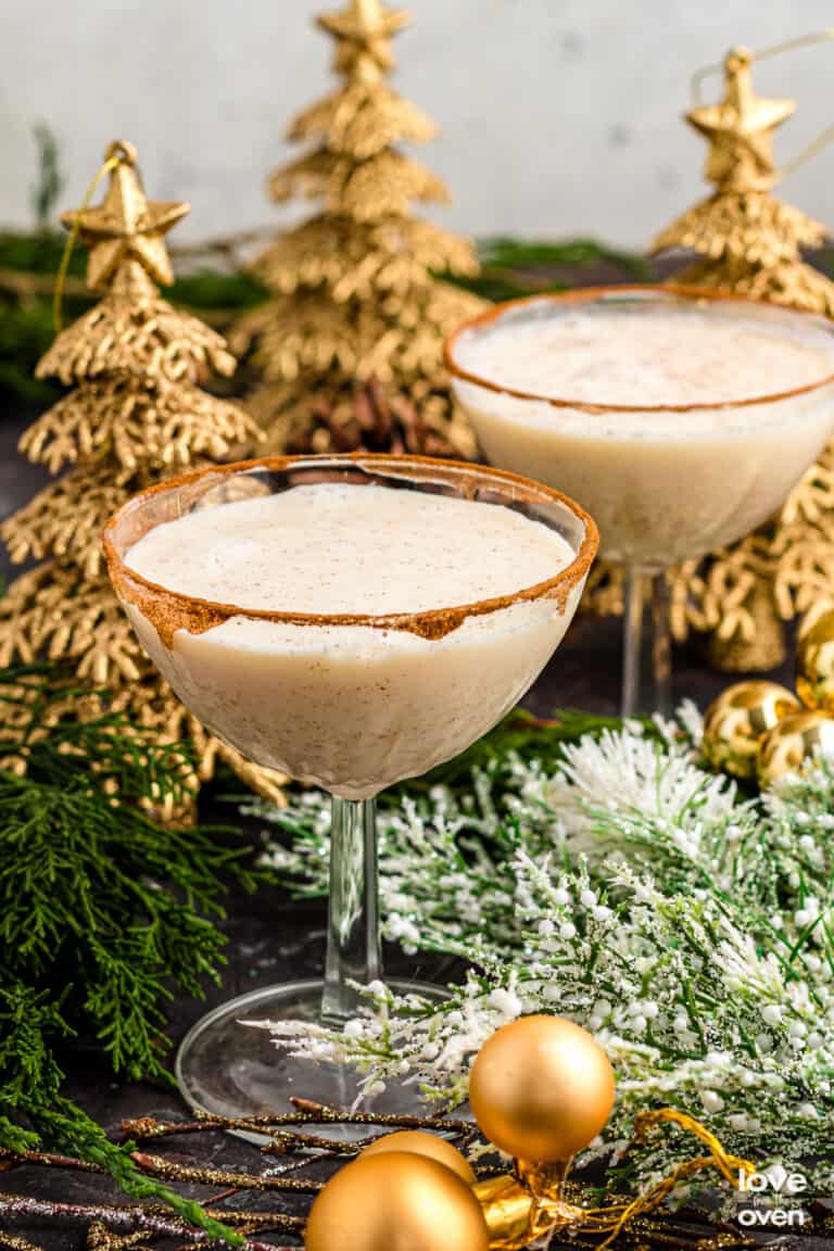 Two glasses of eggnog martinis