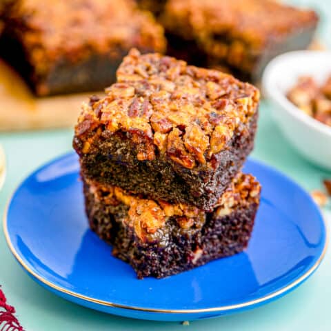 A stack of pecan pie brownies.