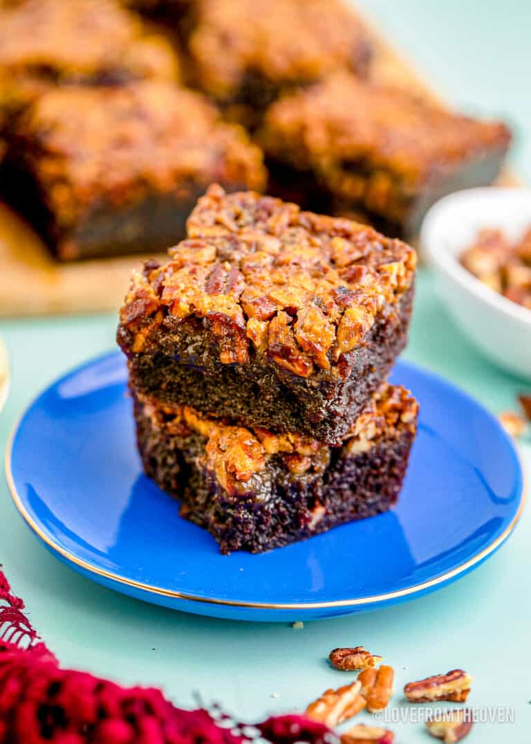 A stack of pecan pie brownies.