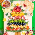 A Christmas charcuterie board on a green background