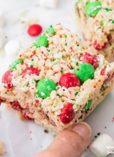 A christmas colored rice krispie treat