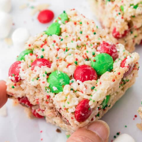 A christmas colored rice krispie treat