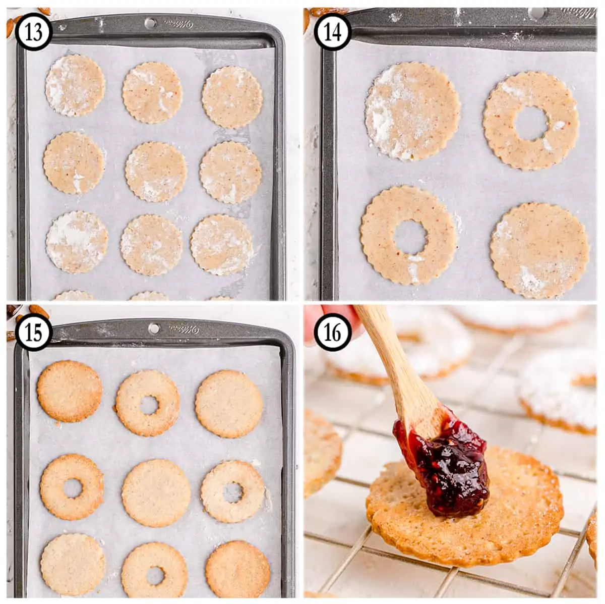 Linzer cookies on a baking sheet