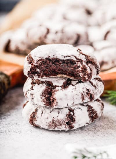 A stack of chocolate crinkle cookies
