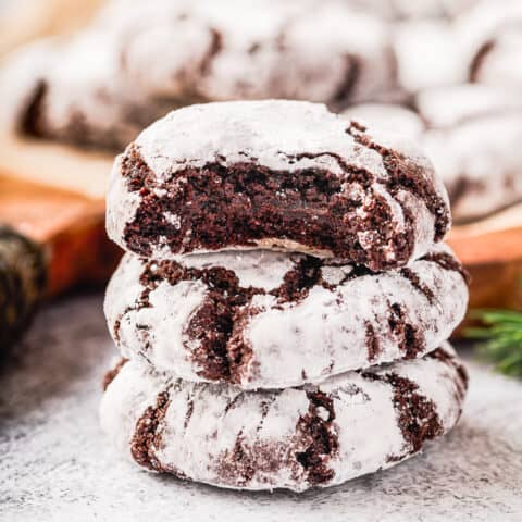 A stack of chocolate crinkle cookies