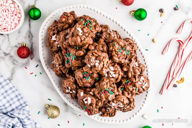 A plate of crockpot peanut clusters