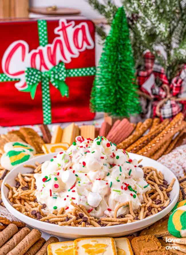 A plate of buddy the elf dip and cookies