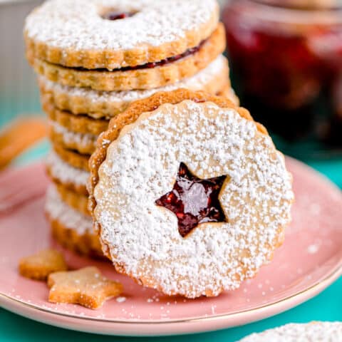 Linzer cookies on a plate