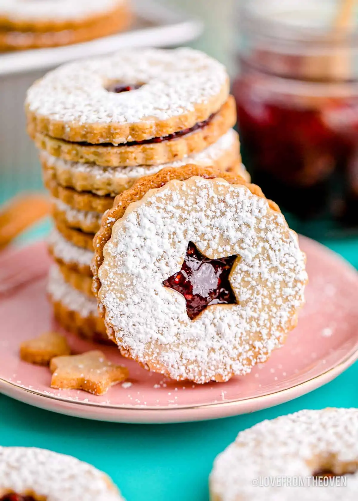 Linzer cookies on a plate