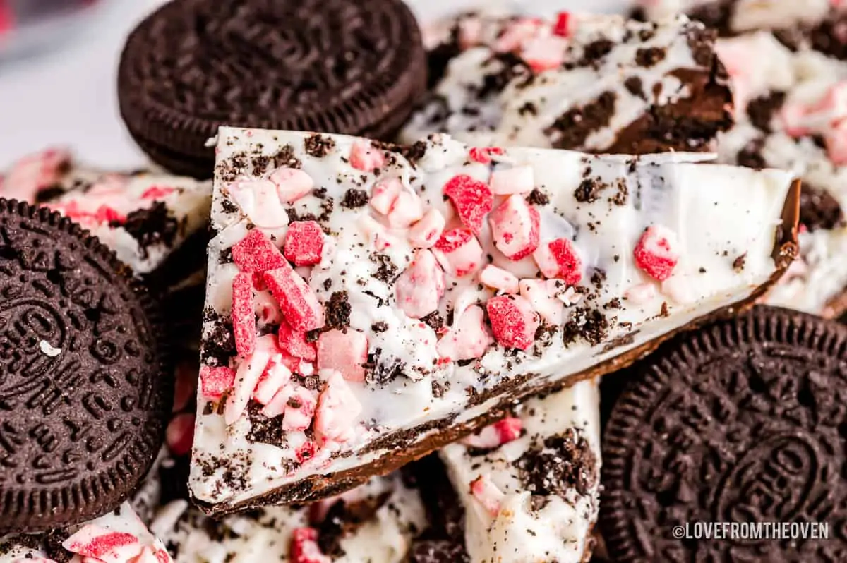 Peppermint bark and oreo cookies.