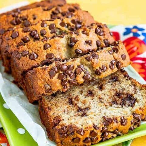 A loaf of banana chocolate chip bread