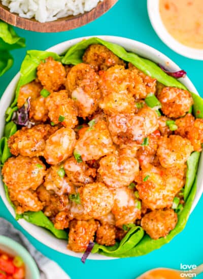 A bowl of bang bang shrimp.