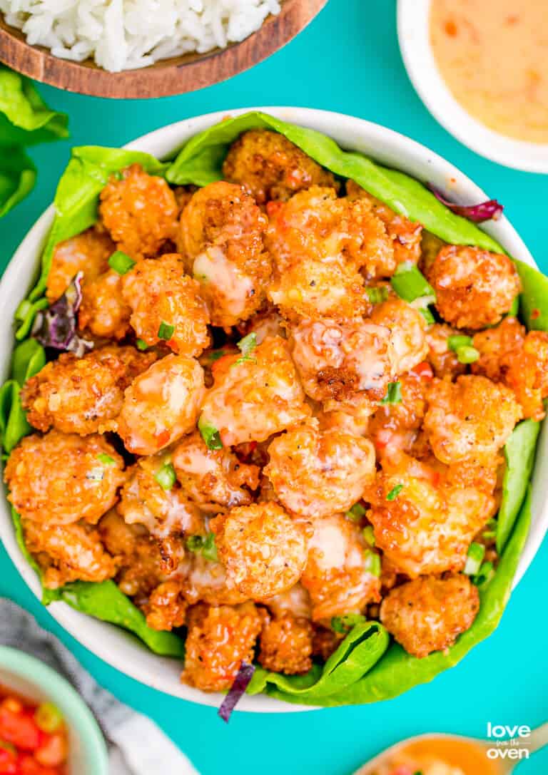 A bowl of bang bang shrimp.
