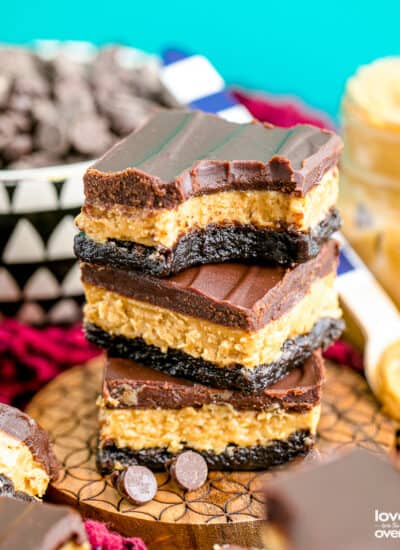 a stack of buckeye brownies