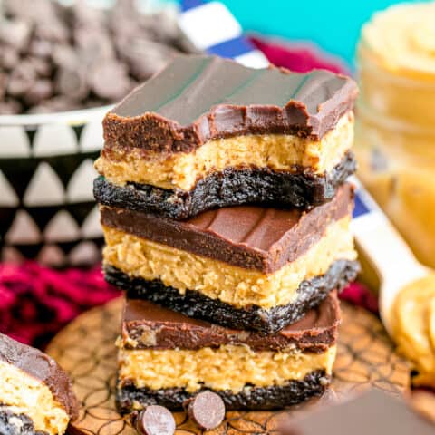 a stack of buckeye brownies