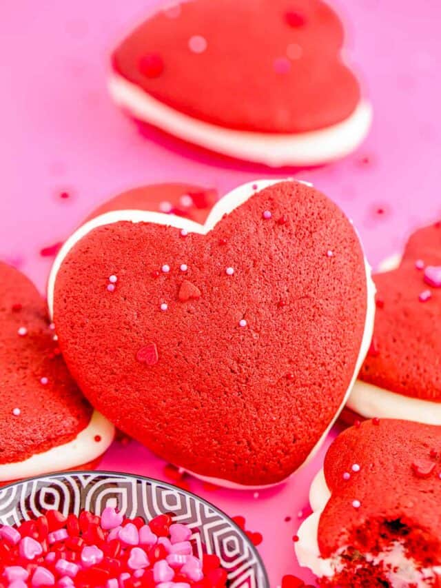 A stack of red velvet cookies