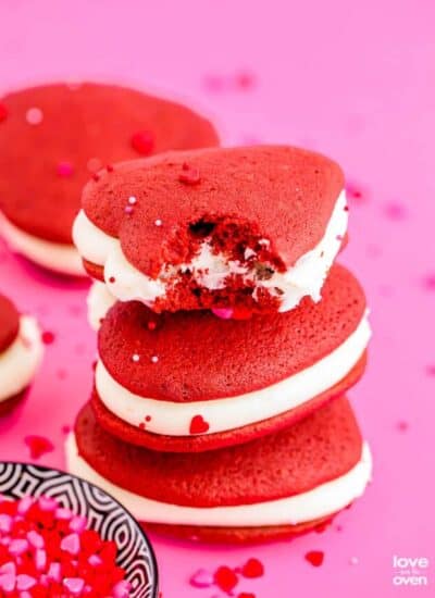 a stack of valentine heart cookies