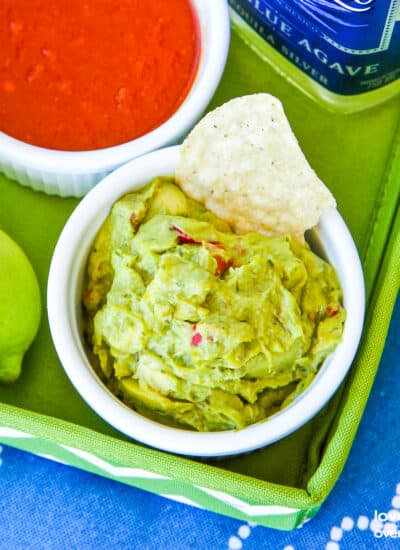 a bowl of homemade guacamole