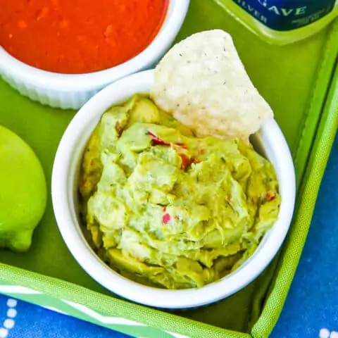 a bowl of homemade guacamole