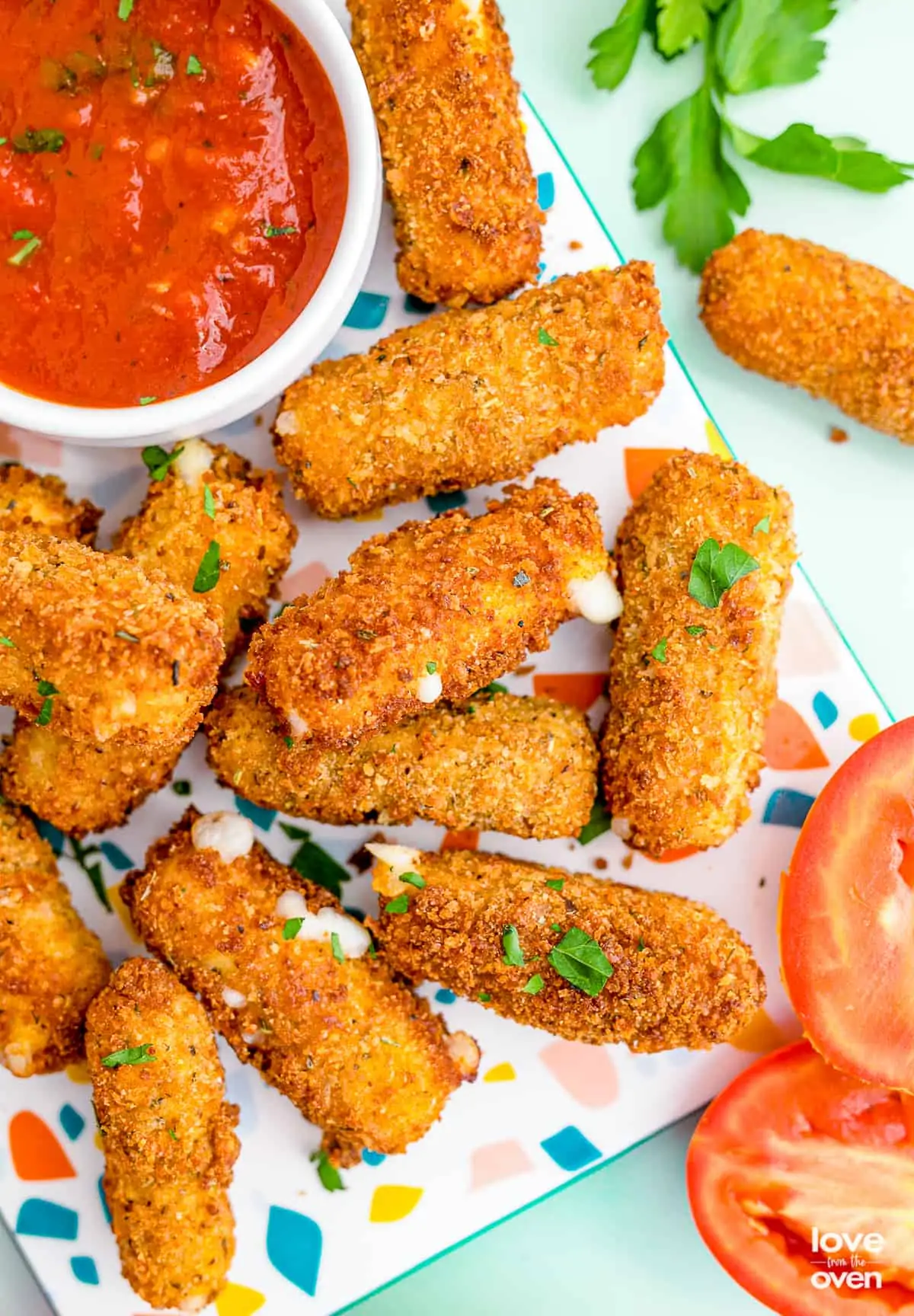 A plate of mozzarella sticks