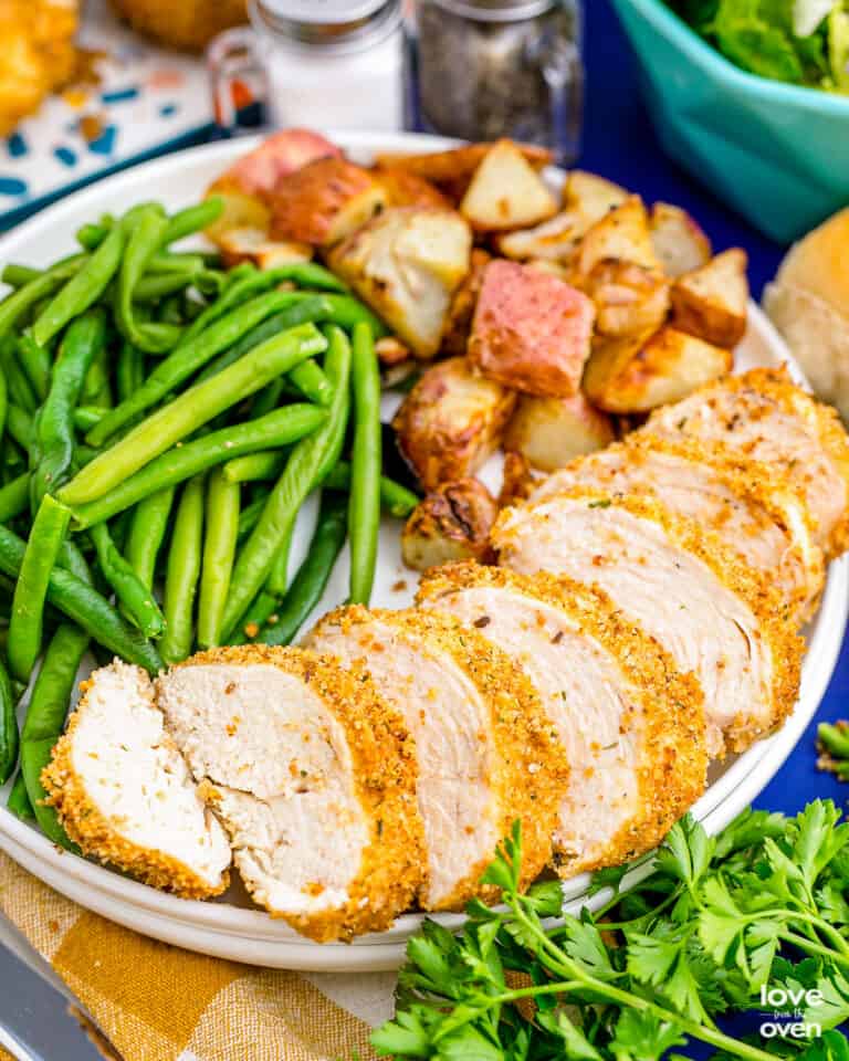 Homemade shake and bake chicken on a plate