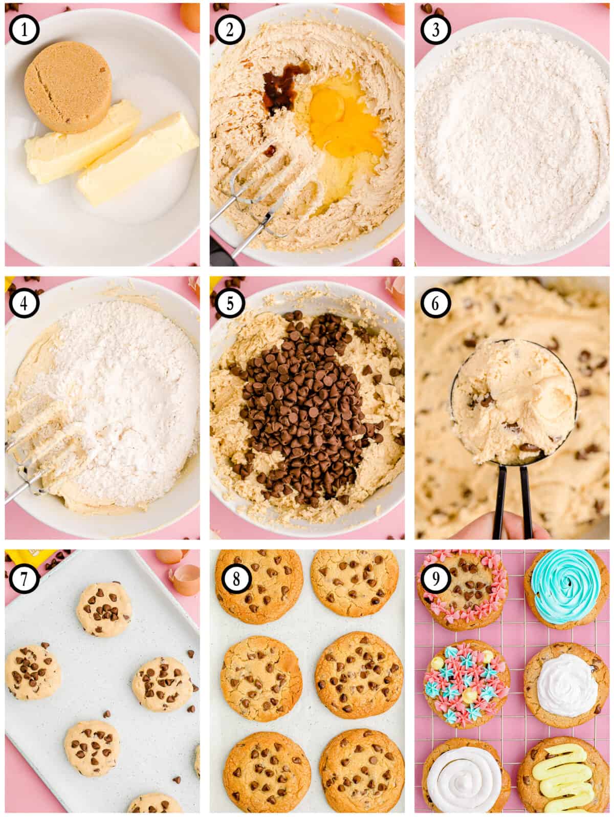step by step photos showing how to make crumbl cookies