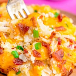 Crack potatoes on a plate.