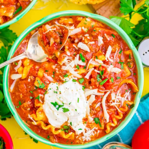 A bowl of lasagna soup.