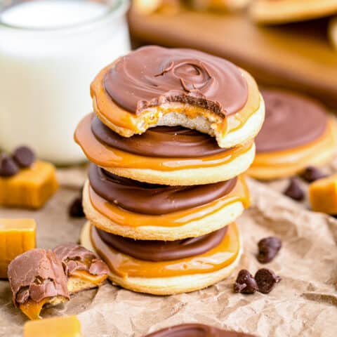 A stack of homemade twix cookies