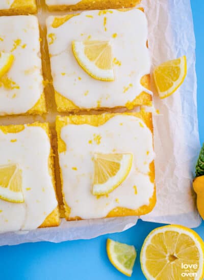 Slices of lemon cake topped with lemon glaze