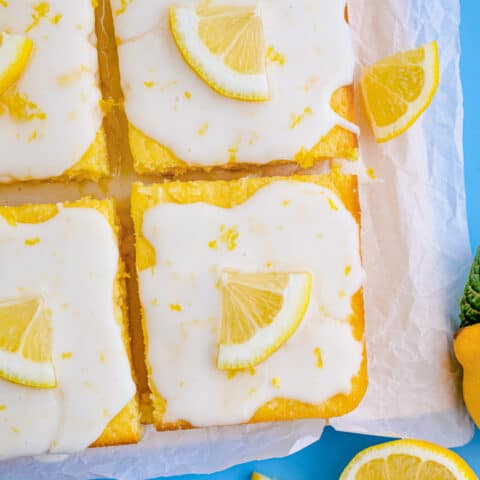 Slices of lemon cake topped with lemon glaze