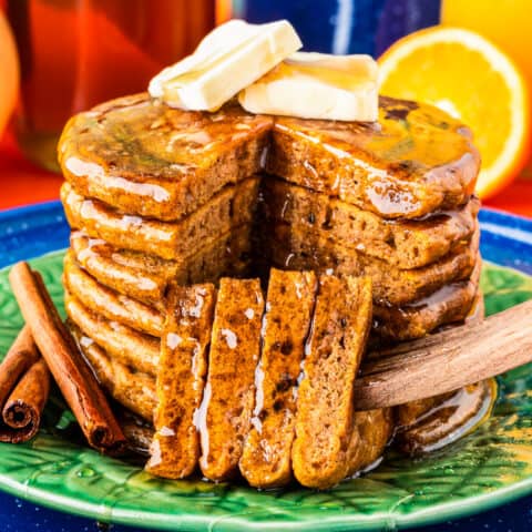 A stack of pumpkin pancakes.