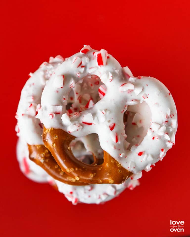 A stack of chocolate covered pretzels.