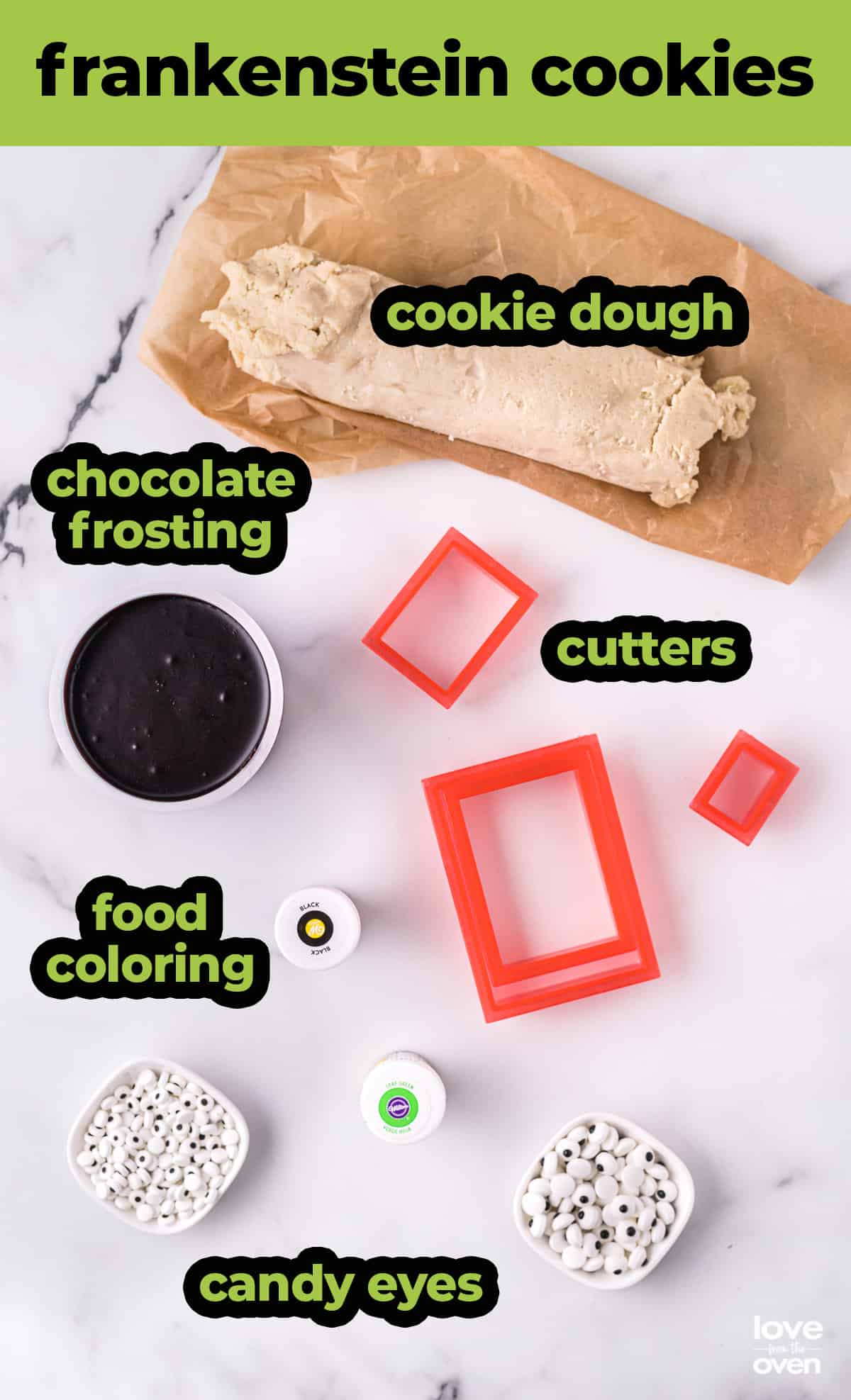 Ingredients to make halloween cookies all laid out.