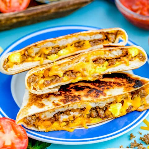 Breakfast crunchwraps on a plate.