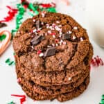 A stack of chocolate peppermint cookies.