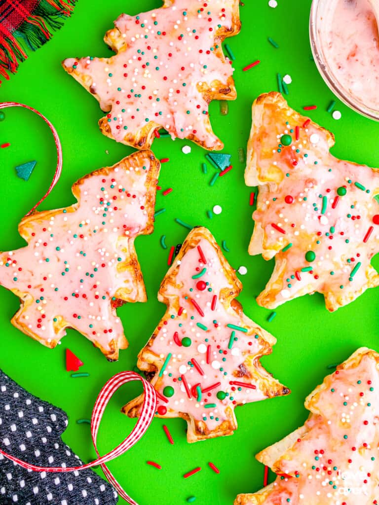 Christmas hand pies on a green background