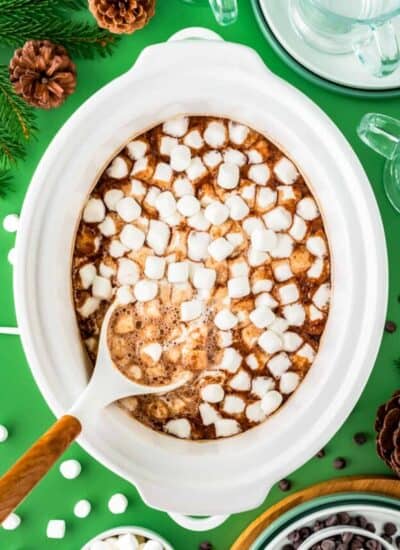 hot chocolate with marshmallows in a crockpot