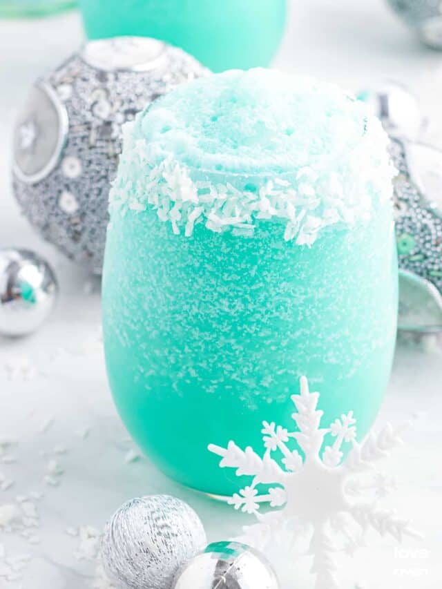 Jack frost cocktail on a white, snowy table