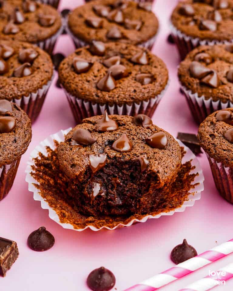 Chocolate Chocolate Chip Muffins • Love From The Oven