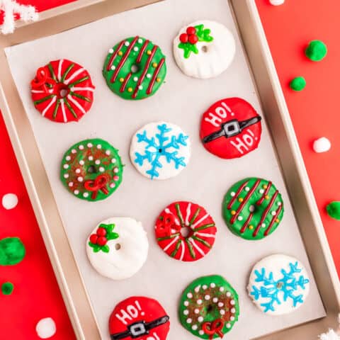 A tray of christmas cookies