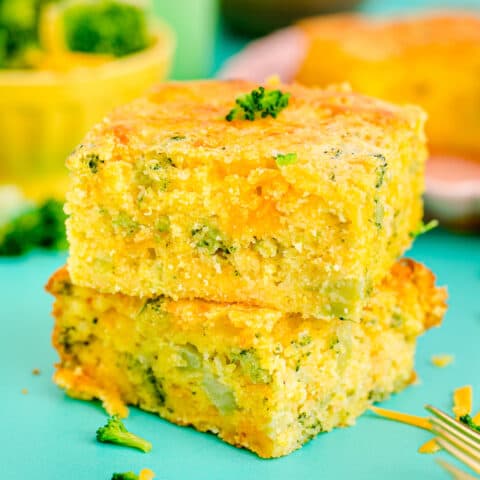 A stack of broccoli cornbread slices