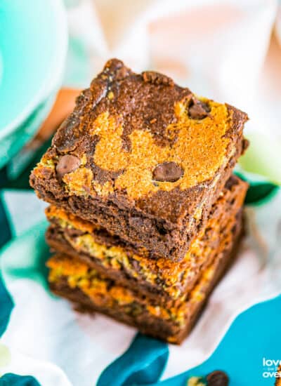 A stack of brookie brownie cookies.