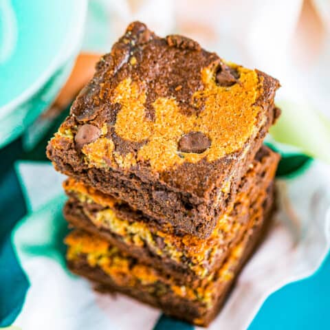 A stack of brookie brownie cookies.